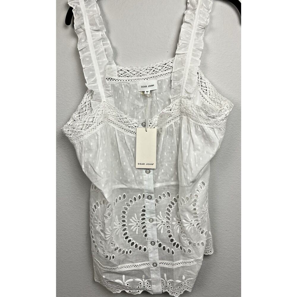Dear John White Raw Edges Eyelet Sleeveless Shirt/Tan Size Large NWT